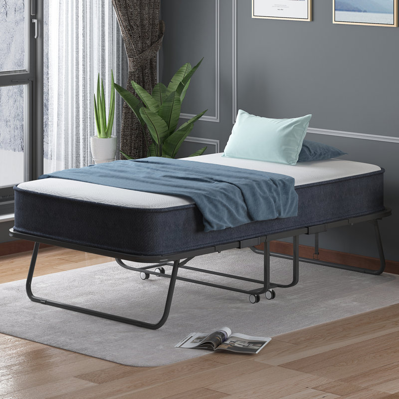 Lit simple pliant avec matelas en mousse de 5 pouces, lit escamotable 75 po x 46 po