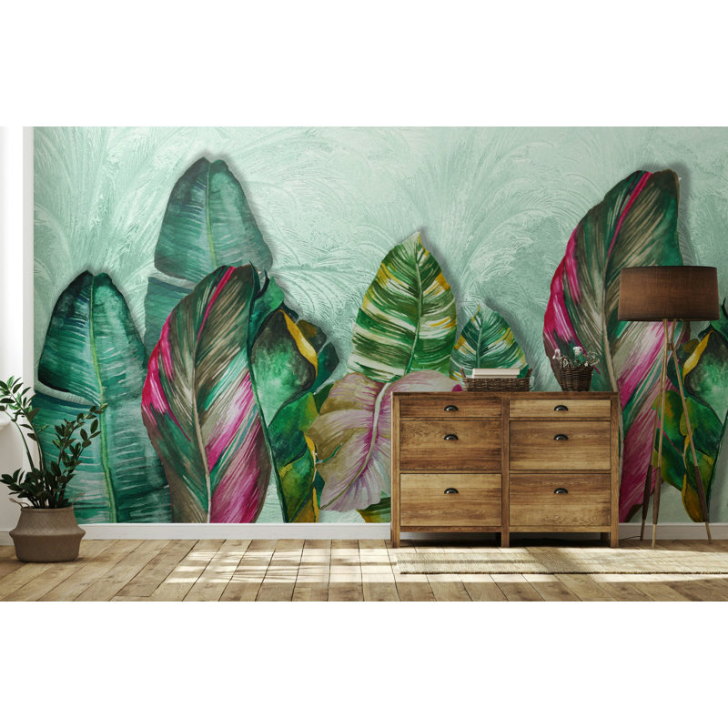 Papier peint tropical à feuilles de bananier tropical, L 100 po x l 150 po
