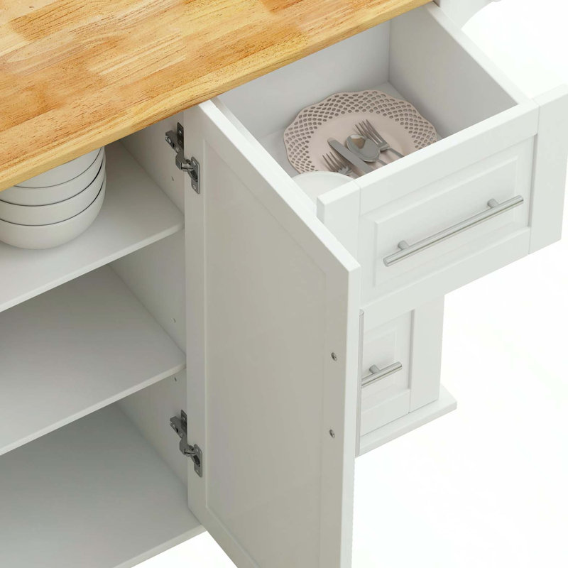 Chariot pour îlot de cuisine avec bureau extensible et grand rangement, Blanc
