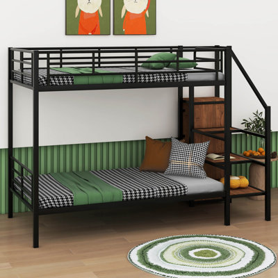 Twin Over Twin Metal Bunk Bed With Lateral Storage Ladder And Wardrobe -  Mason & Marbles, 3CE3ACDE74824ADEA839C228E681C9E1