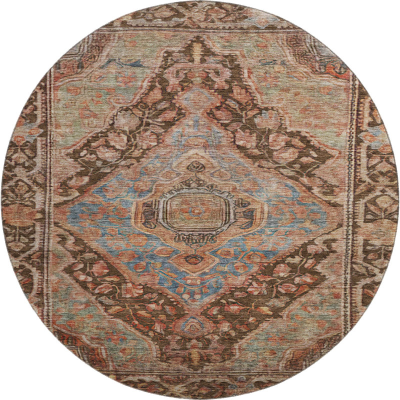 Premium Machine Washable Lucchesi AMF1761 Border Rug, Round 8'