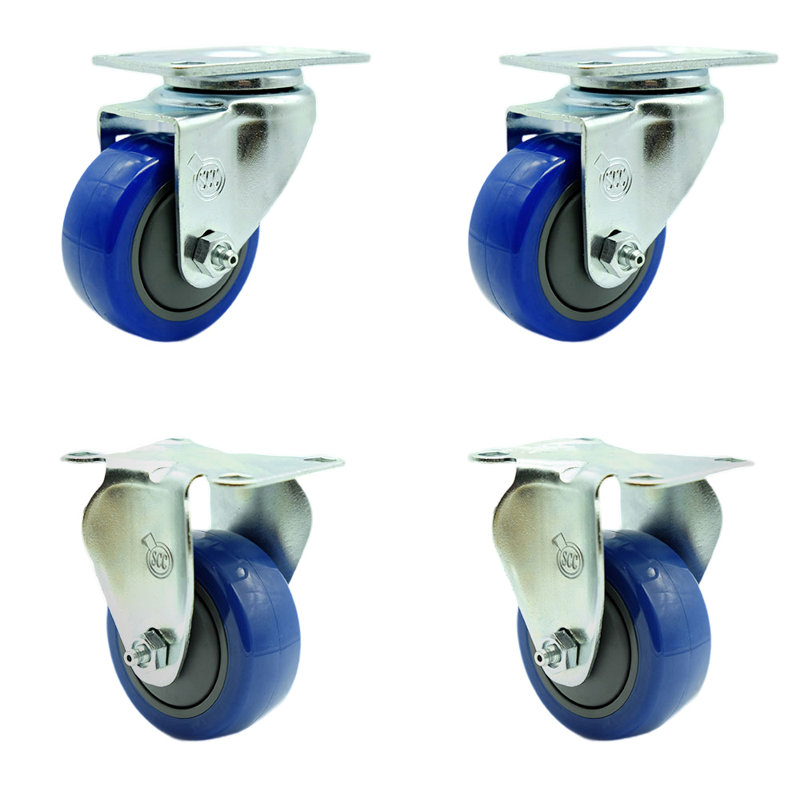 Ensemble de 4 roulettes en polyuréthane, Bleu