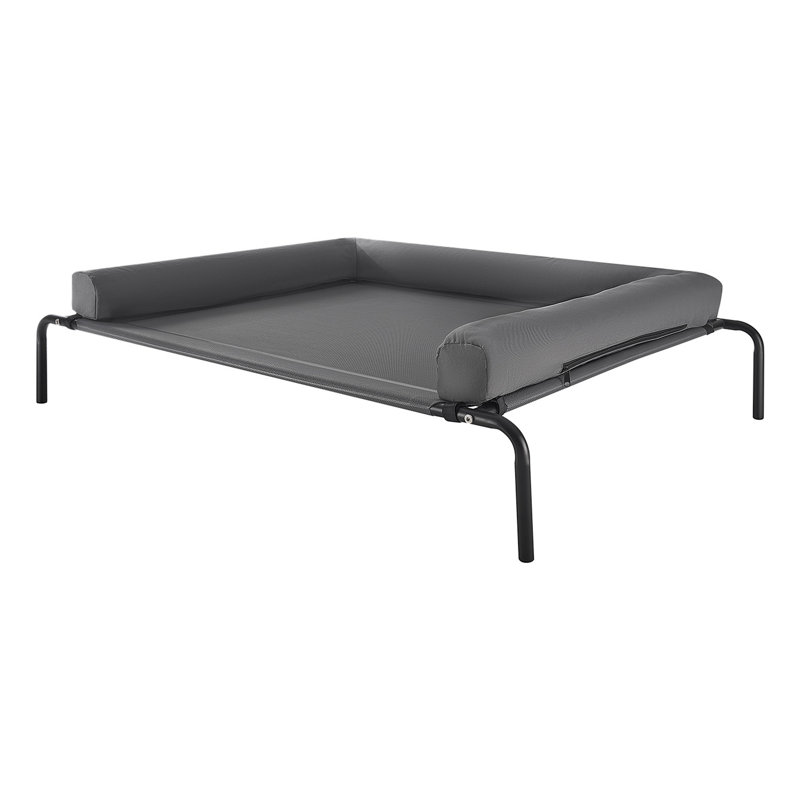 Lit pour chien surélevé pour chiens de taille moyenne à grande - Lit de camp portatif avec coussin TG gris, flux d'air respirant en filet, supportant plusieurs chiens de taille, rouleau pour animaux de compagnie amplement spacieux, assemblage rapide, matériau en acier surélevé