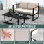 Ensemble de meubles de patio 4 pièces avec cadre noir et coussins beiges - Ensemble de conversation extérieur en métal durable avec table basse pour cour, balcon et patio