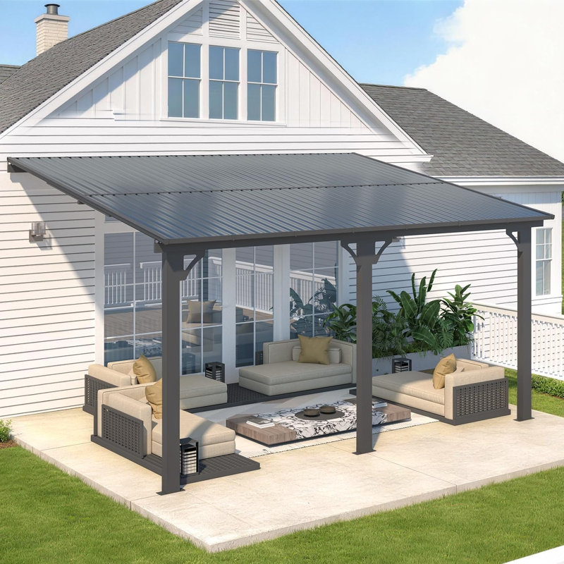 Pergola d'extérieur à hauteur ajustable pour terrasse, H 76,4 po x l 168,5 po x P 120 po