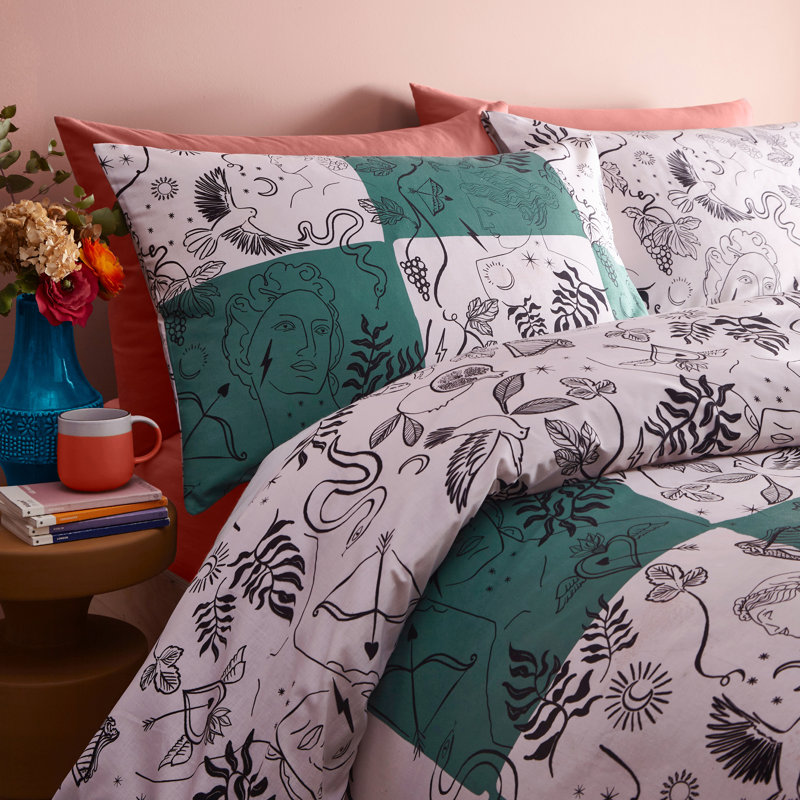 Englund Green/Natural 144 TC, Single Duvet Cover + 1 Standard Pillowcase