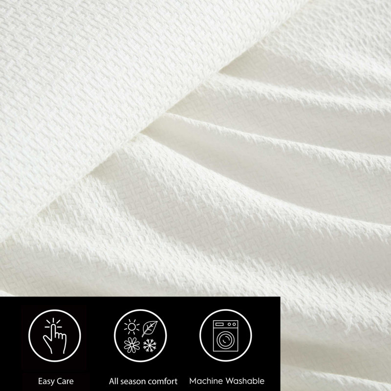 Vera Wang Threaded Basketweave Cotton White Comforter Set, Queen Comforter + 2 Standard Shams