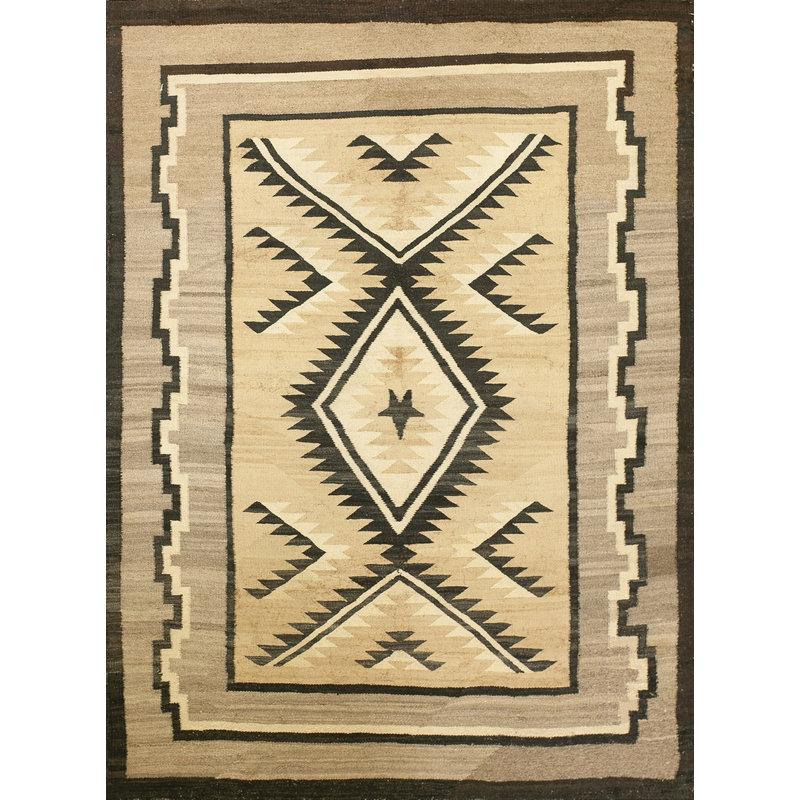 Neutral Antique Tribal Design Native American Wool Navajo Flat Weave Rug