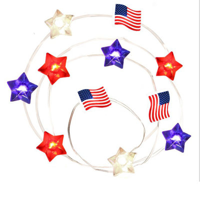 US Independence Day Flag-Themed LED String Lights  Red And Blue Star Copper  Holiday Decorative Lights
