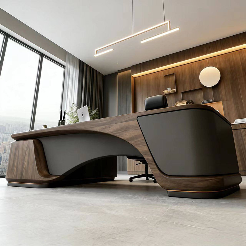Bureau double 86,61 "haut de gamme en bois massif brun de style chinois, H 29,53 po x l 86,61 po x P 31,5 po