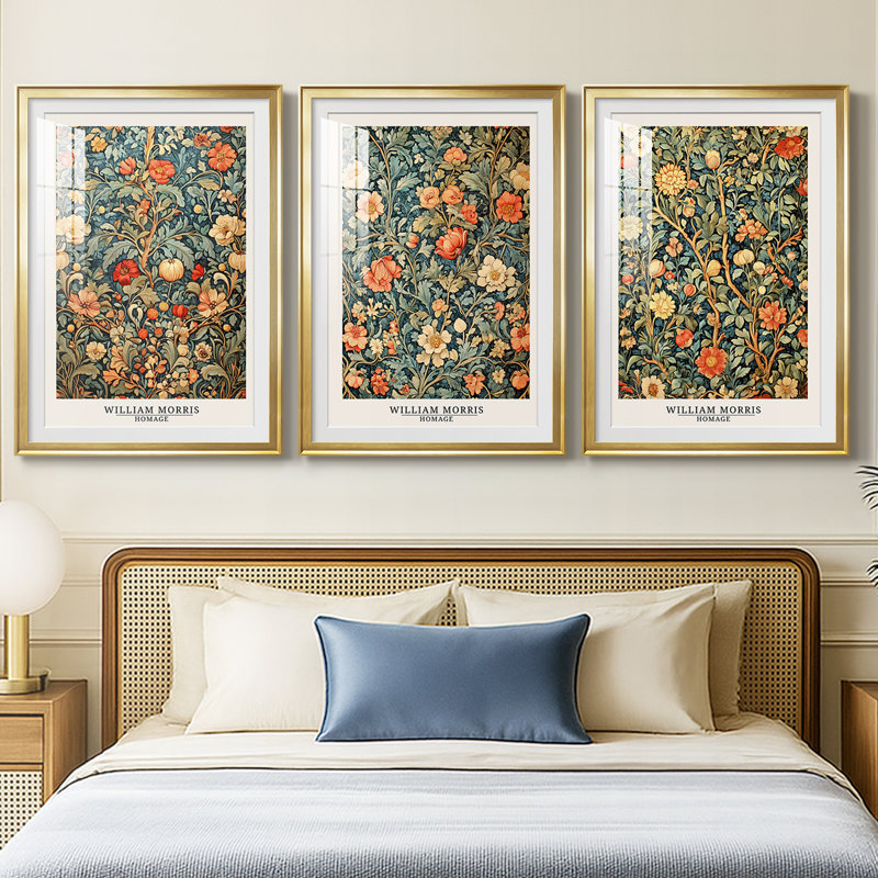 Ensemble de 3 pièces de la série Dccxxix de la série DMCXCIX de William Morris, H 19 po x l 27 po, Doré