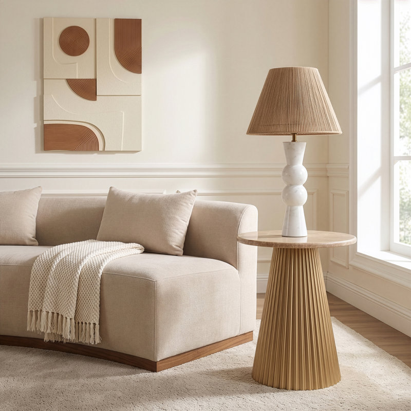 Table de bout Cindra, 17 po de hauteur, Beige, Laiton