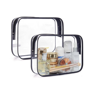 Clear Toiletry Bag, 2 Packs Travel Organizer, Airport Airline Travel Essential Carry On Makeup Cosmetic Bags For Women, Black
