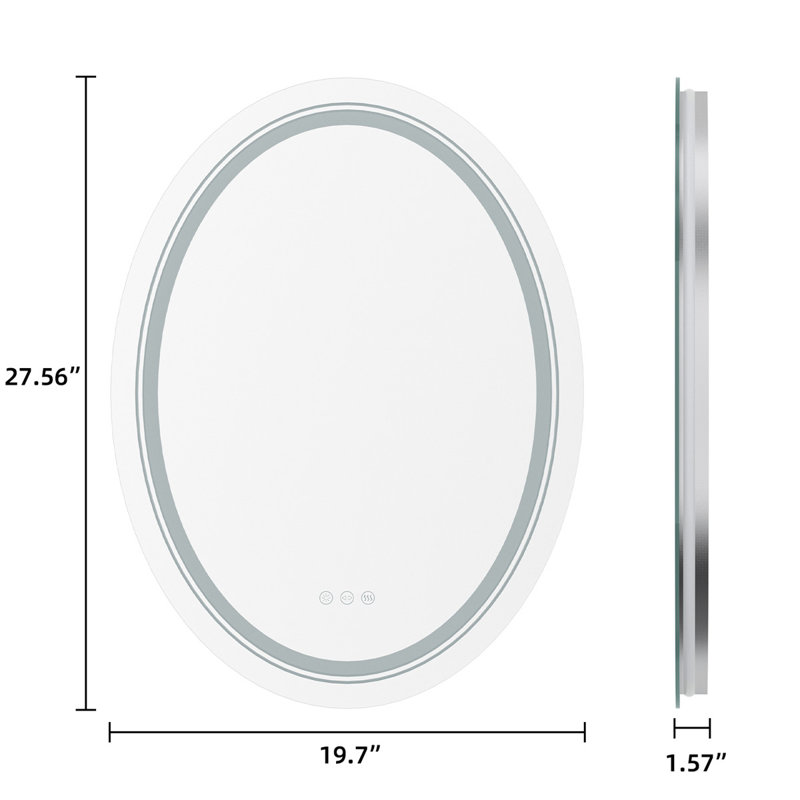 LED Lighted Bathroom Mirror Front and Backlit Lights Anti-fog Dimmable Color Temperature Adjustable, 27.56" x 19.7"