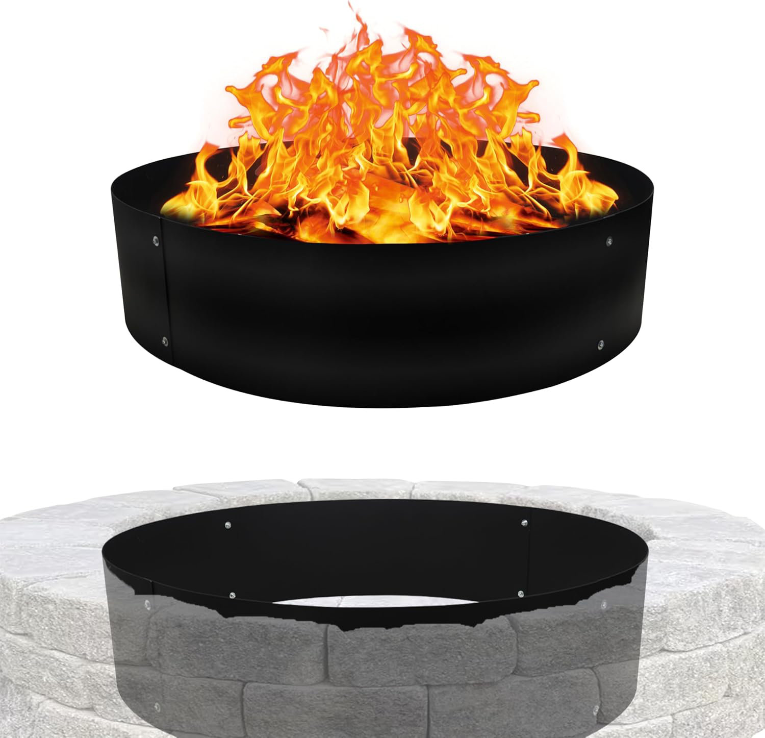 Fire Pit Ring 36 Inch Fire Ring Heavy Duty Thick Solid Steel Fire Pit Liner  36-Inch Outer/30 Fire Pit Insert, image size:1500x1446