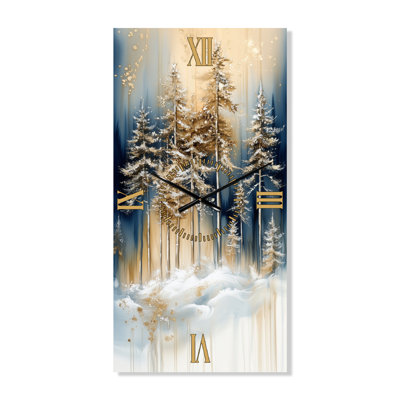 Mountain Gold Forest Pine Tree Roots II - Lodge Metal Wall Clock