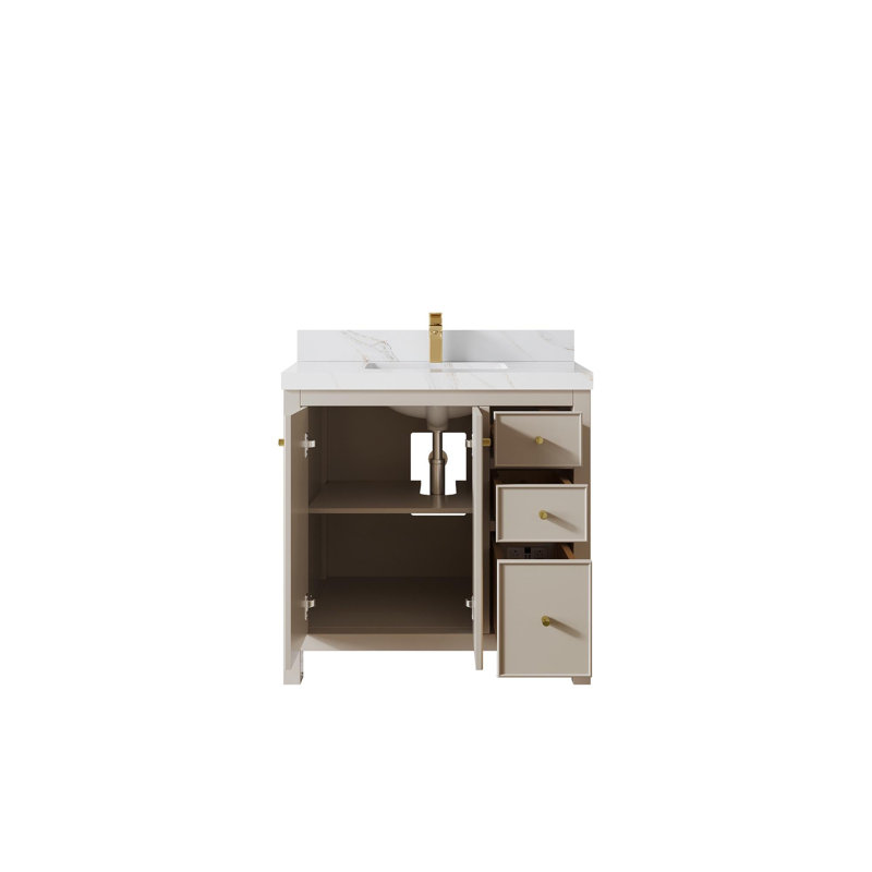 Meuble-lavabo simple 36 po avec plateau Chicago, Sienne Calacatta