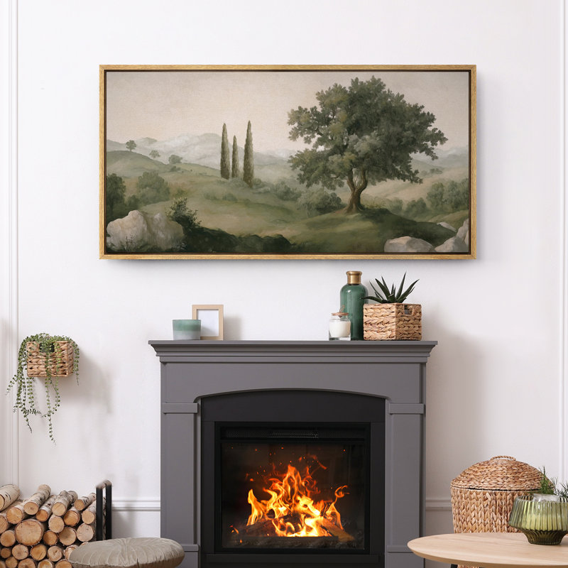 «Tuscan Hills and Cypress Trees», impression sur toile encadrée - décor de paysage méditerranéen, Naturel, H 30 po x l 60 po