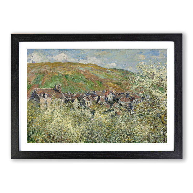 Flowering Plum Trees by Claude Monet - Picture Frame Painting, 27cm H x 36cm W x 2cm D, Black Framed