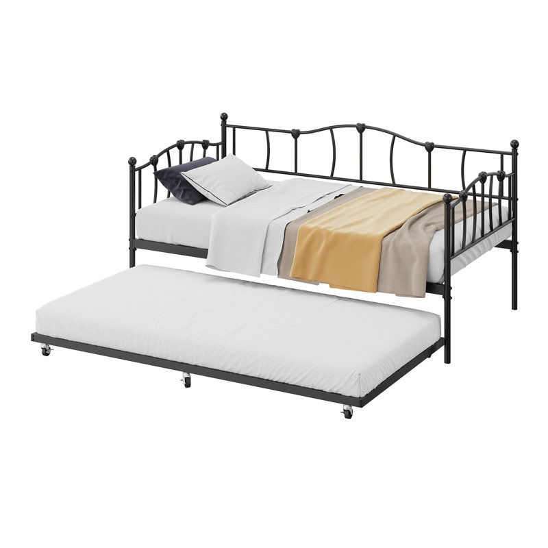 Structure de lit de jour simple en métal avec lit gigogne, canapé-lit à conception silencieuse avec support à lattes en acier robuste pour le salon de la chambre à coucher, facile à assembler et peu encombrant, noir