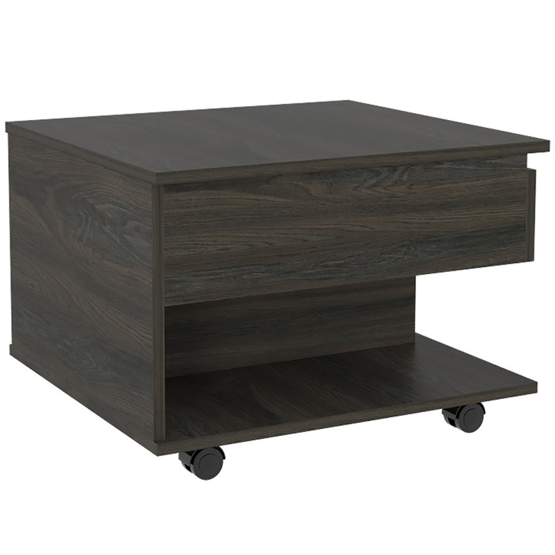 Table basse à plateau relevable Imamuddin, roulettes, une tablette, Carbone espresso, H 19,6 po x L 19,6 po x l 21,6 po