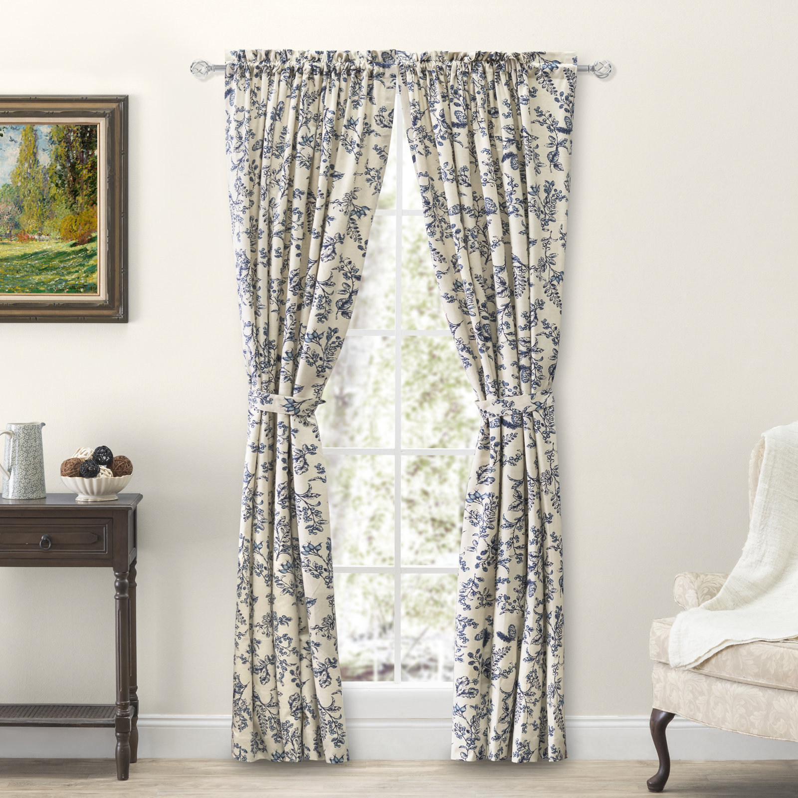 Emogene Gardens Cotton Curtain Panel Set, Indigo, 42" W x 54" L