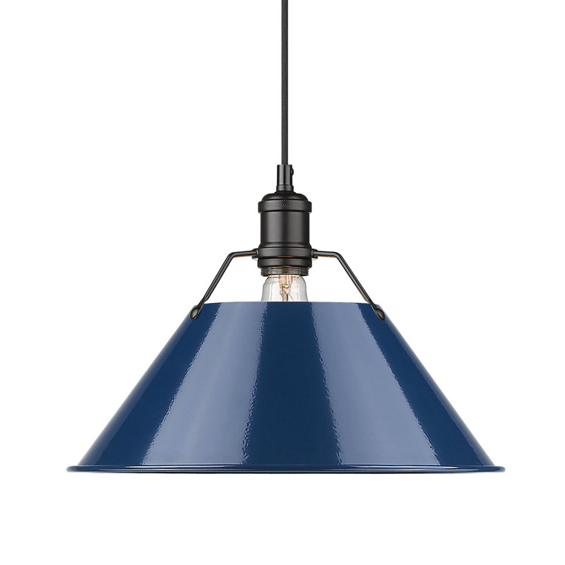 Luminaire suspendu conique à 1 lumière Weatherford, Noir mat, Bleu marine mat, H 131,5 po x l 14 po x P 14 po