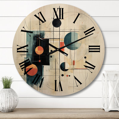 Colorful Mid Century Geometry Patchwork III - Abstract Collages Oversized Wood Wall Clock -  East Urban Home, AE738F4BA03C44CA87A93AD54D000302