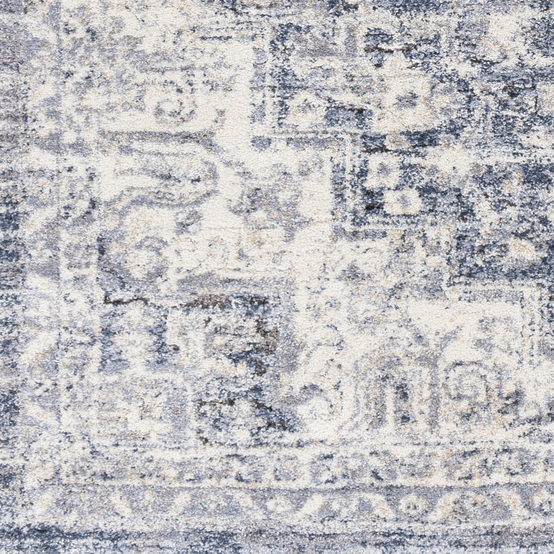 Tapis bleu tissé à la machine Hodder, Carré 7 pi 10 po