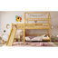 Lit simple superposé en forme de maison avec glissade, lit maisonnette avec escalier de rangement, deux méthodes de placement, conception silencieuse, naturel-133434991