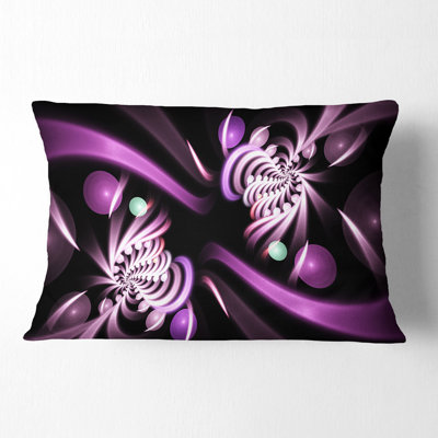 Purple on Black 3D Surreal Art - Floral Printed Throw Pillow