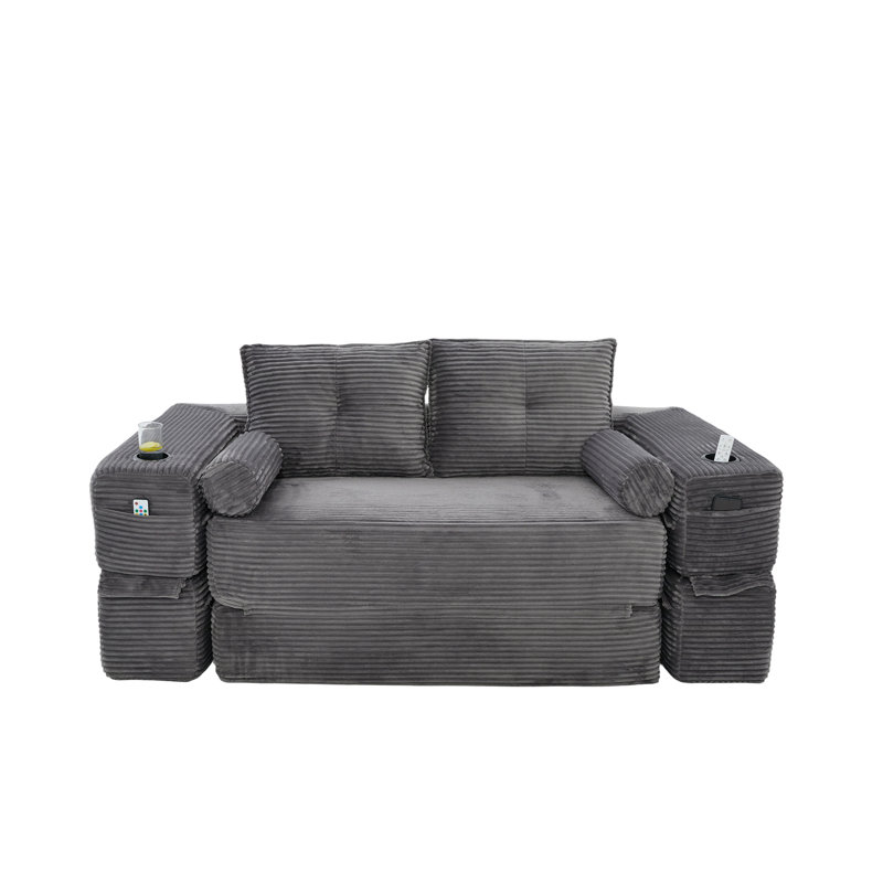 70.8'' Corduroy Sleeper Sofa, Velours côtelé gris
