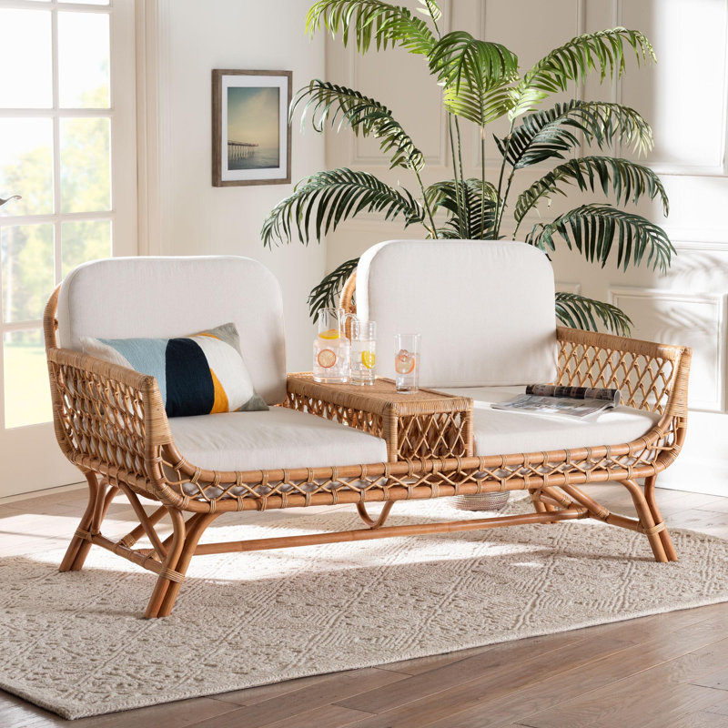 Caislin Bohemian Light Honey Rattan Tete-A-Tete Sofa