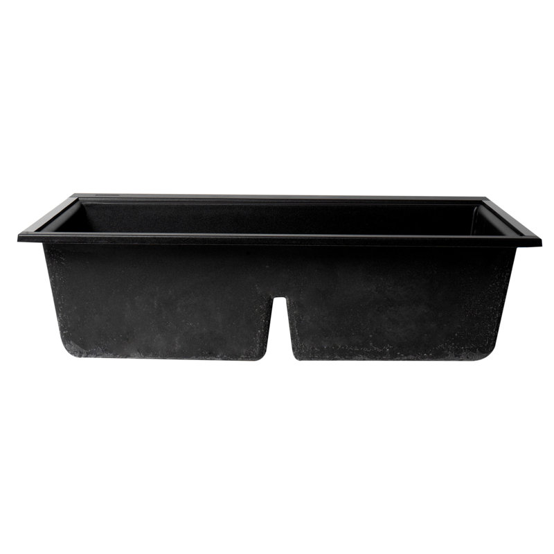 33.86'' L Double Bowl Granite Kitchen Sink, Matte Black