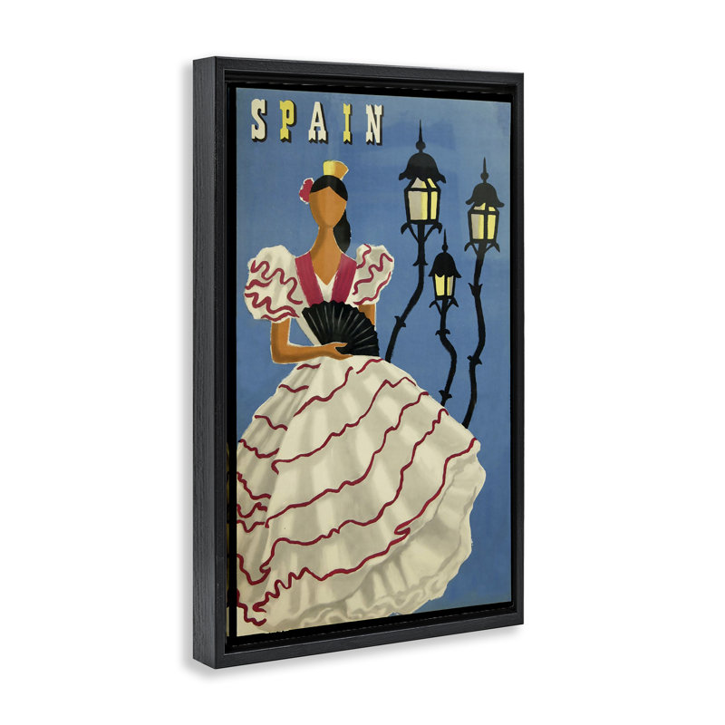 Espagne, portrait de femme, affiche encadrée sur toile flottante, conception par Marcus Jules, H 31 po x l 21 po