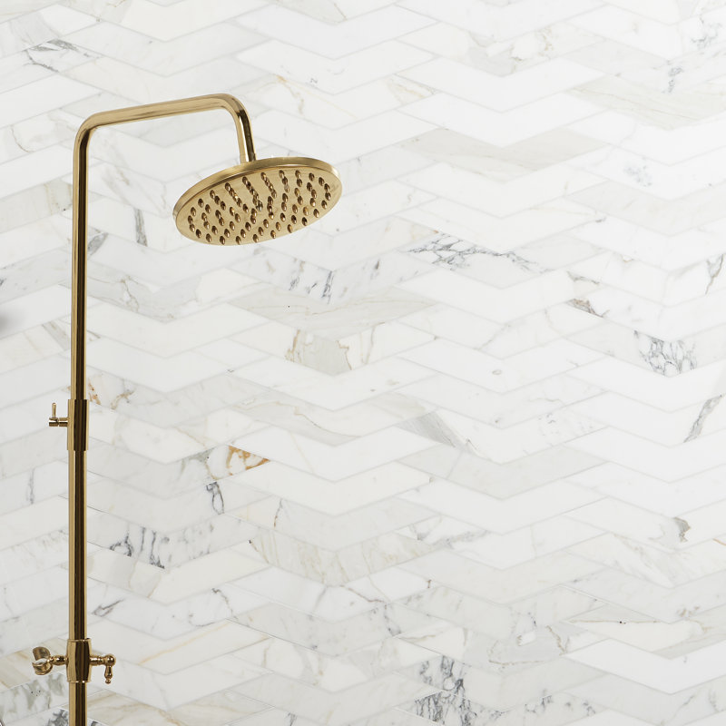 Krista Watterworth Westgate Floral 11.29 in. x 8.97 in. Polished Marble Floor and Wall Mosaic Tile, White