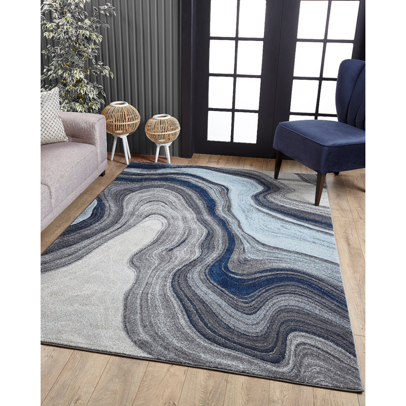 Tapis bleu/gris Zoey, Rectangle 6 pi 7 po x 9 pi 6 po