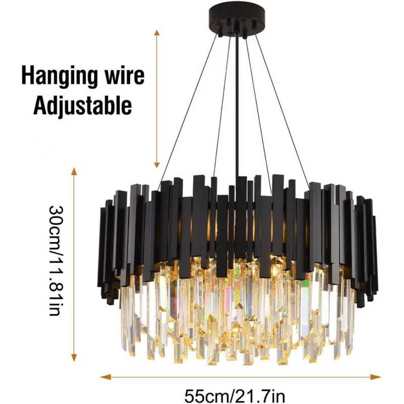 10 - Light Chandelier, Matte Black,  Length 55cm
