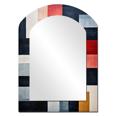 Indigo Illusion Abstract Shapes IV - Abstract Shapes Arch Wall Mirror, Black Asymmetrical Decorative Mirror, Printed Metal Art