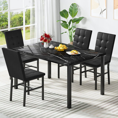 4-Person Dining Table And Chair Set, Dining Table And Chair 5-Piece Set, Diamond Leather Seats For Dining Room,
