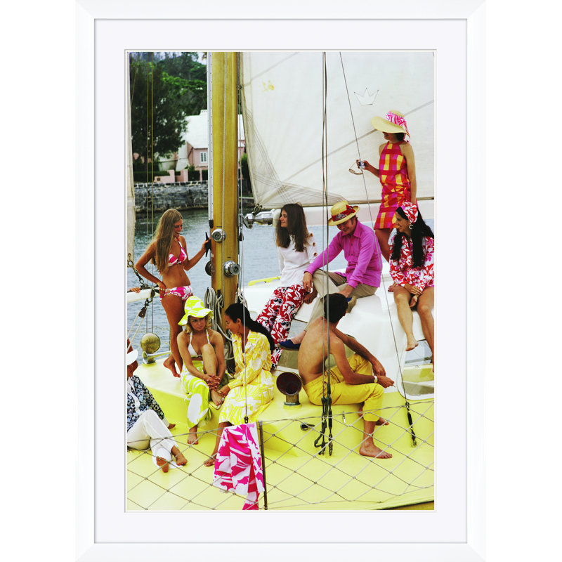 Colourful Crew Print by Slim Aarons, 59.5" H x 43.5" W x 1.5" D, White Single Picture Framed