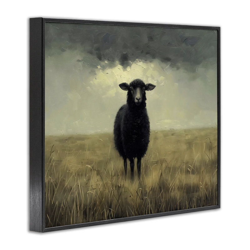 «Black Sheep in Field», estampe numérique, conception par Arlington Prints, H 11 po x l 14 po, Giclée encadrée noir minuit