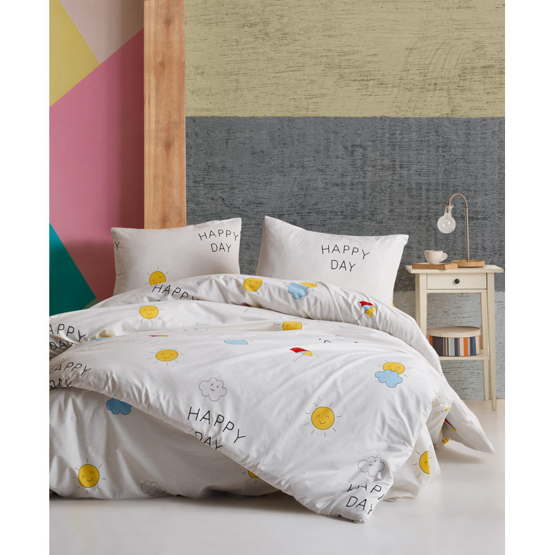 Ensemble de housse de couette 100% coton blanc / bleu / jaune / rouge Mattoon