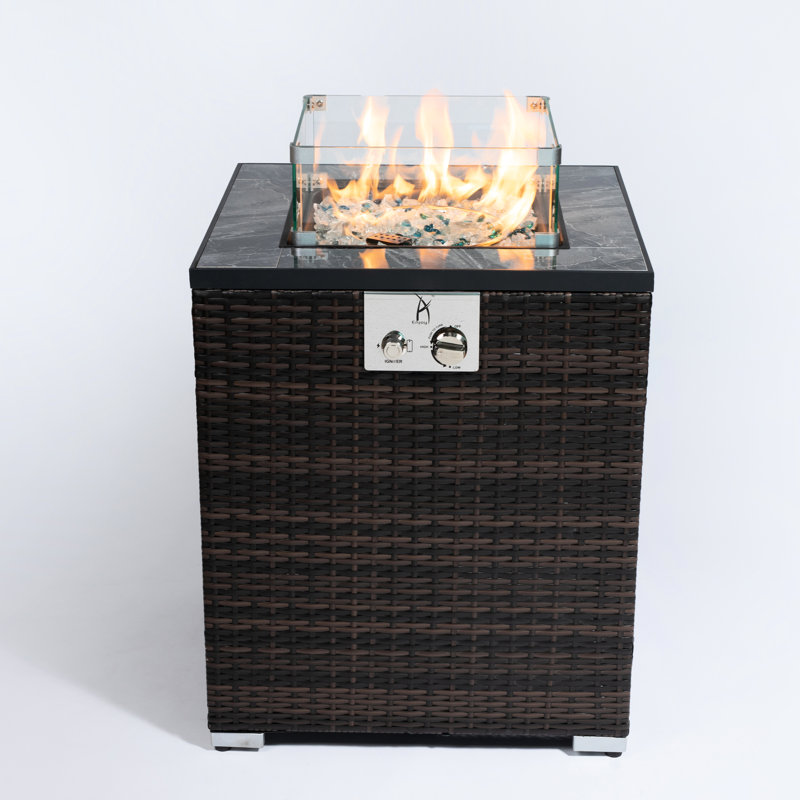 Garden Fire Column 28Inch - Steel Frame, Body Outdoor Table Features, Ceramic Tile Top, Espresso