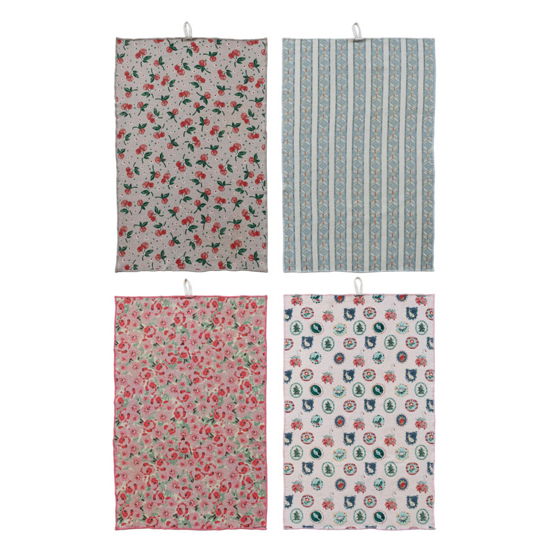 Serviette de thé en coton à motif éponge et bord cousu