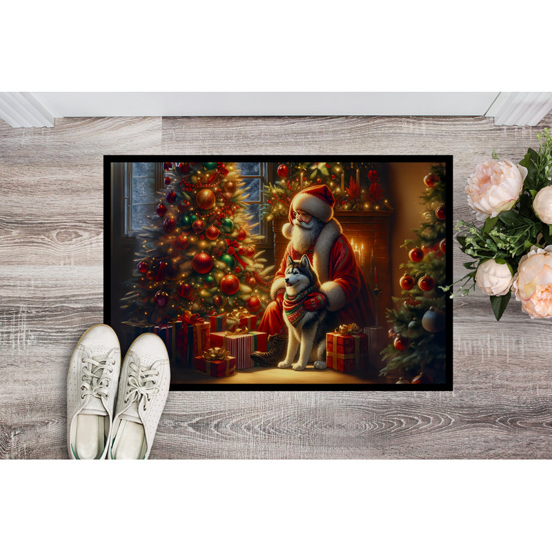 Paillasson Siberian Husky and Santa Claus, L 24 po x L 36 po