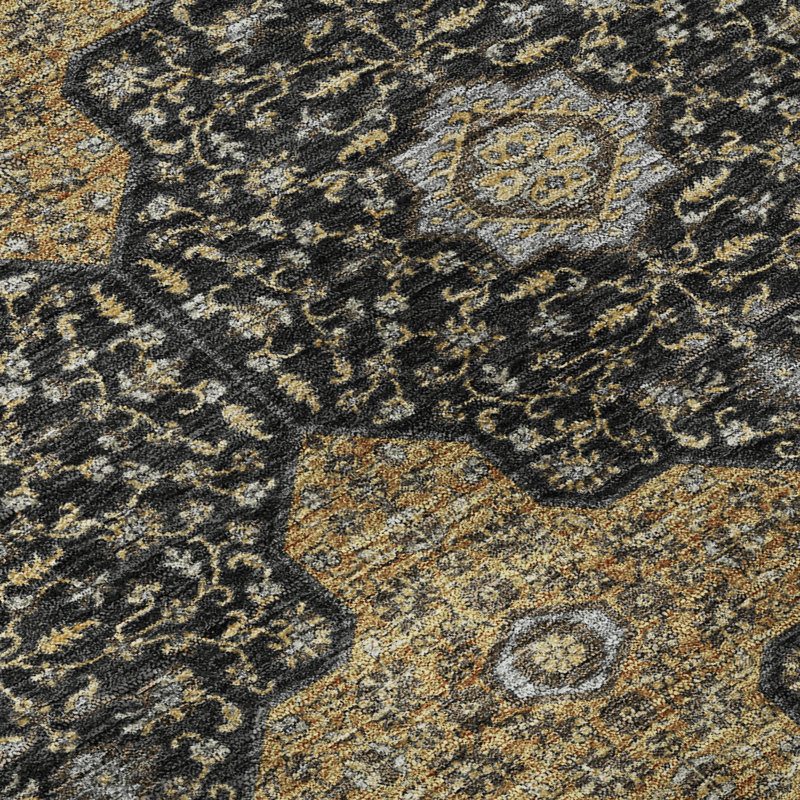 Premium Machine Washable Mayfield AMF2410 Oriental Rug, 10' x 14', Black