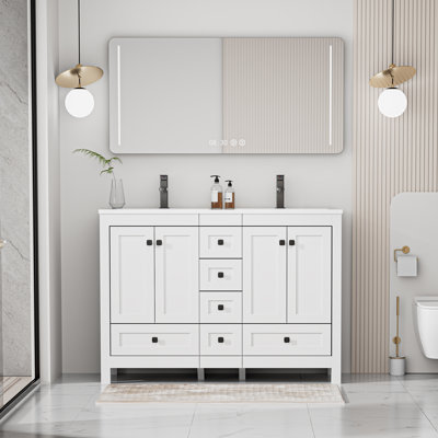 Meuble-lavabo double 48 po avec plateau en résine Wimer, peint à la main, assemblage requis
