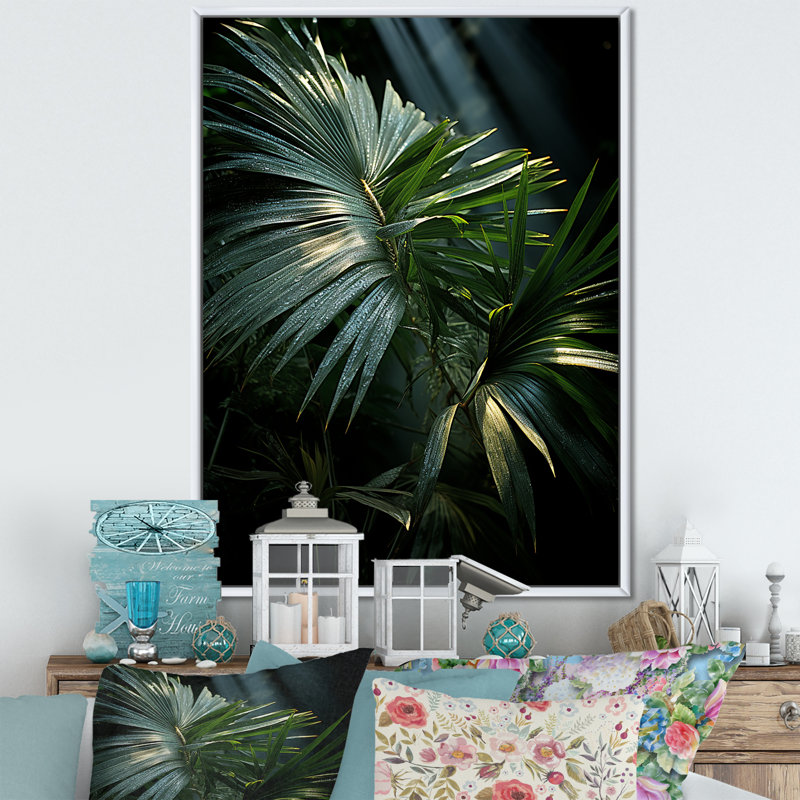 «Palm Trees Jungle I», reproduction sur toile florale, H 40 po x l 30 po x P 1,5 po, Cadre flottant blanc