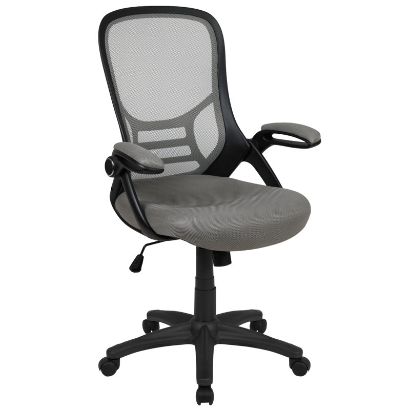 High Back Mesh Ergonomic Swivel Office Chair with Flip-up Arms, Light Grey